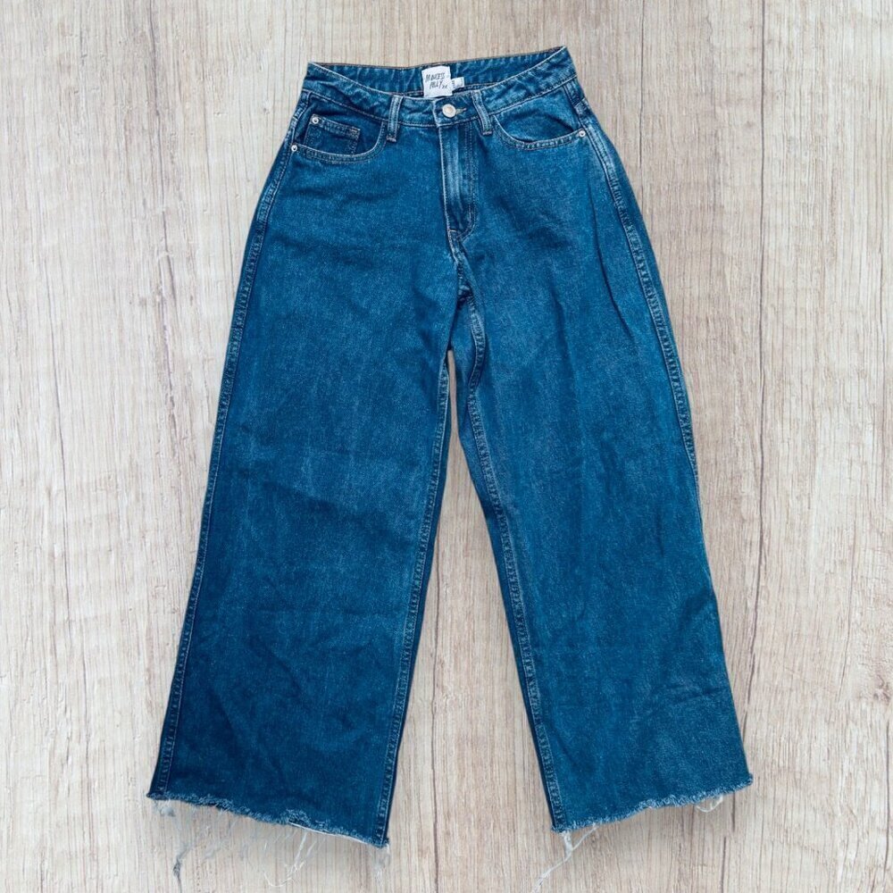 Princess Polly Wide Leg High Rise Raw Hem Cotton Jeans Blue Denim Womens US 0